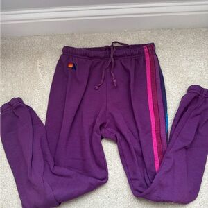 Kids Purple Joggers with Rainbow Stripe